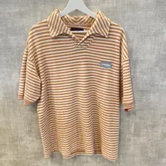 ボーダー 半袖 ポロシャツ オレンジ 古着 레트로 Lサイズ ゴルフウェア