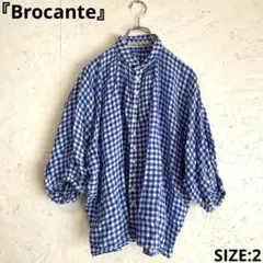 【Brocante】グランシャツ ギンガムチェック柄リネンブラウス 七分袖