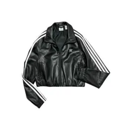 美品 アディダス クロップド フェイク レザートラックジャケット ブラック S