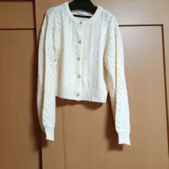 Amista 長袖カーディガン ケーブル編み ショート丈 白 L