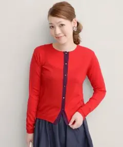 アーバンリサーチ ROSSO　梳毛配色前後ウールカーディガン　レッド