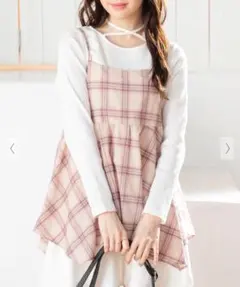 ピンク系チェック キャミワンピース