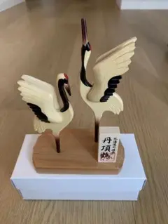 木彫り 丹頂鶴 置物 北海道 民芸品