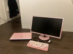 大容量 21インチモニターとキーボードセット ノートパソコン付き ピンク