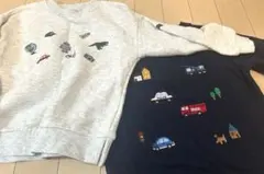 キッズ トレーナー 2枚セット 乗り物 刺繍 110センチのサムネイル