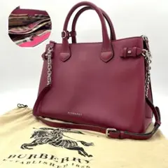 【美品】バーバリー　バナーバッグ　2way ノバチェック　レザー　ボルドー