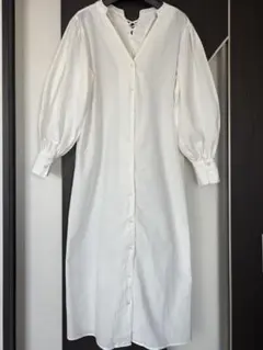Re:EDIT ホワイト ボタン付き ロングシャツワンピース