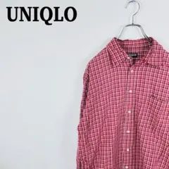 OLD UNIQLO チェック 長袖シャツ レッド Lサイズ 古着 カジュアル
