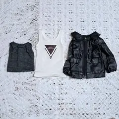 ドール服 3点セット 革ジャン 白タンクトップ グレーニットノースリーブ