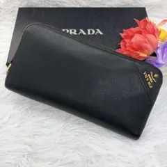 美品✨プラダ　長財布　ラウンドファスナー サフィアーノ レザー ブラック
