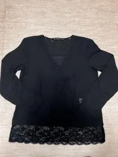 ZARA BASIC 長袖 ブラウス レース切替 ブラックのサムネイル