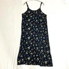 キャミソールワンピース 小花柄 両サイドスリット 肩紐調節可 フェミニン M