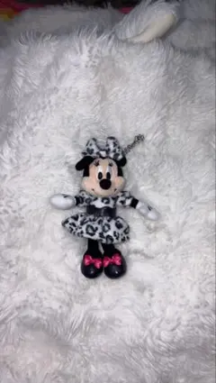 ミニー ヒョウ柄 ぬいぐるみチェーン シルバー 白