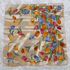 【美品】ピエールバルマン 大判スカーフ 絹 シルク チューリップ ベージュ