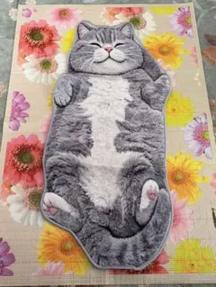 寝姿 猫柄 マット 玄関マット グレー猫 サバトラ 猫 ネコ 