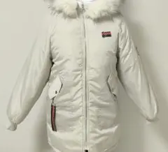 ダウンジャケット Lサイズ ホワイト系 ロング丈 冬アウター　スカジャン風