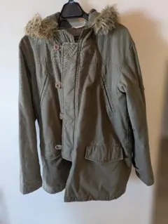 オリーブ色ファー付きモッズコート