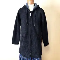 フリースフード付きロングパーカー 黒