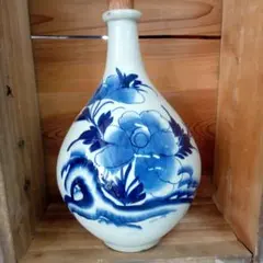 大きい陶磁器 明治伊万里染付け：徳利 花器：アンティーク