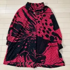 1.8 昭和レトロ 幾何学柄ブラウスワンピース 総柄 透け感 L ビンテージ古着