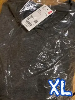 新品　ユニクロ　ソフトニットフリースVネックT　XL グレー　ニットリブ