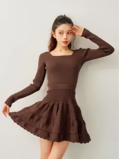 Darich バルーンボーダーニットミニワンピース