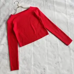 【ミスティック】（F）ボートネック リブニット風トップス クロップド丈 伸縮素材