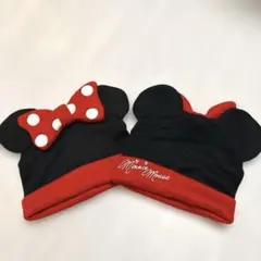 ディズニー　ミニー ニット帽 ペア　リゾート　耳付き　ファンキャップ　セット