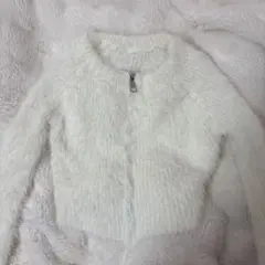 ホワイト ファーカーディガン トップス クロップド丈 ジッパー