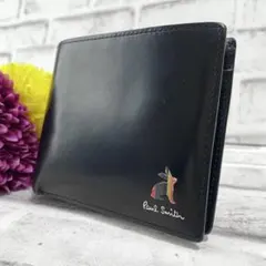 極美品✨ポールスミス　折り財布　マーケトリーストライプラビット　金ロゴ　黒