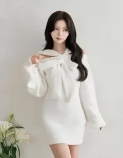 Darich フーディーオフショルニットミニワンピース