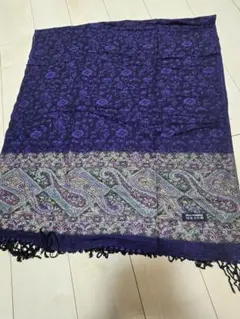 100%カシミヤ ストール 紫系 ペイズリー柄