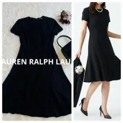 ローレンラルフローレン　胸スリット　半袖　ワンピース　黒　フレア　Aライン