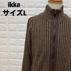 ikkaストライプ柄 フルジップリブニット L ハイネック ウール混【2033】のサムネイル