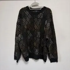 BEAMS HEART 総柄 クルーネック ニット ブラック M
