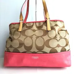 COACH コーチトートバッグ シグネチャー ベージュ/ピンク 19354