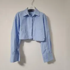 ZARA ストライプ クロップドシャツ Sサイズ