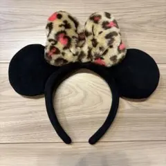 値下中 ディズニー ミニー ヒョウ柄 ベージュ ピンク リボン カチューシャ