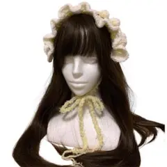 【訳あり試作品】ヘッドドレス　イエロー　古着　ハンドメイド　ヘアアクセサリー