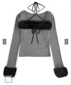 ファーホルターネックリボンニットトップス[ru1387] グレー GRL