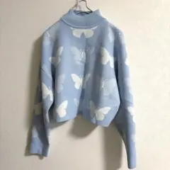 H&M　クロップドニット　S 蝶々柄