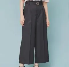 ベルト付ストレッチワイドパンツ【防シワ/イージーアイロン/洗濯機洗い可】　Mのサムネイル