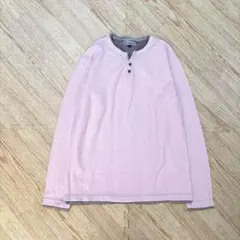 カットソー　トップス　ピンク ボーダー　レイヤード　リブ　メンズ　平成　Y2K