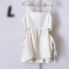 キャミソール チュニック ホワイト L ティアード レディース リボン 調整可