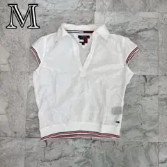トミージーンズ　シャツ　レディース　M　ホワイト　ノースリーブ　刺繍ロゴ