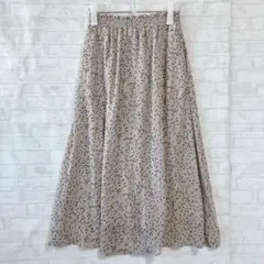 【MUMU＆Co】ベージュ ドット柄 ロングフレアスカート　a3274