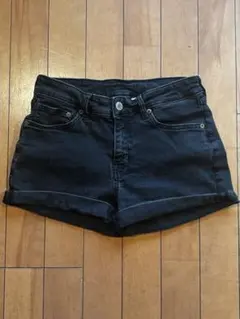 DENIM ハイウエストショートパンツ ブラック