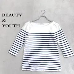 .BEAUTY & YOUTH ホワイト×ブルーボーダー七分袖 トップス