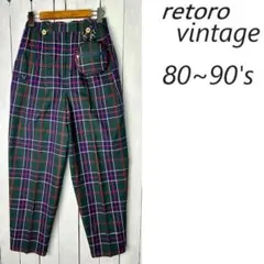 レトロ古着 80s～90s ポーチ付き 薄手コットンスラックスパンツ 9 濃緑