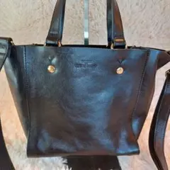 【ビュレ】ブラックレザー２Wayトートバッグバッグ